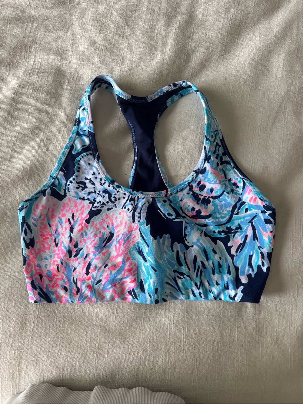 Lilly Pulitzer Navy, Blue & Pink Floral Racerback Sports Bra